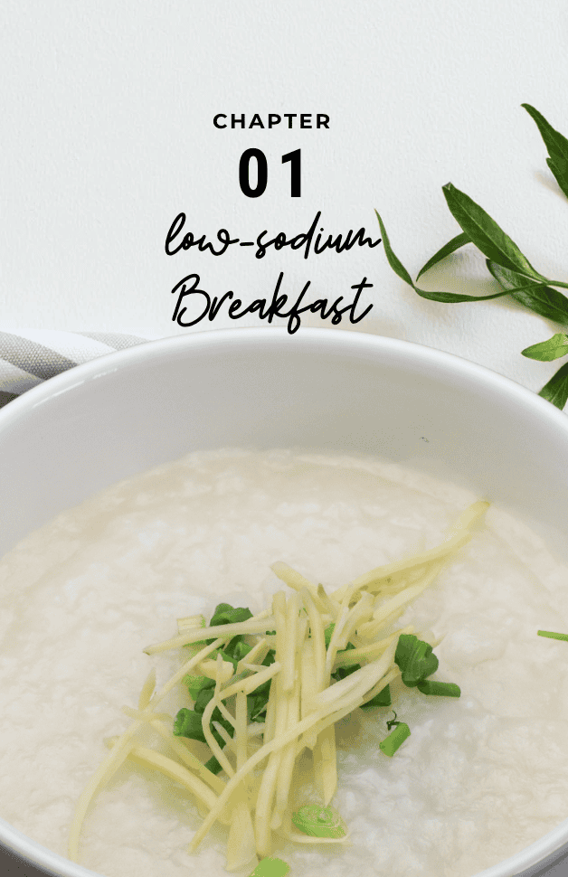 Creamy low-sodium vegetable breakfast soup with fresh green garnish.